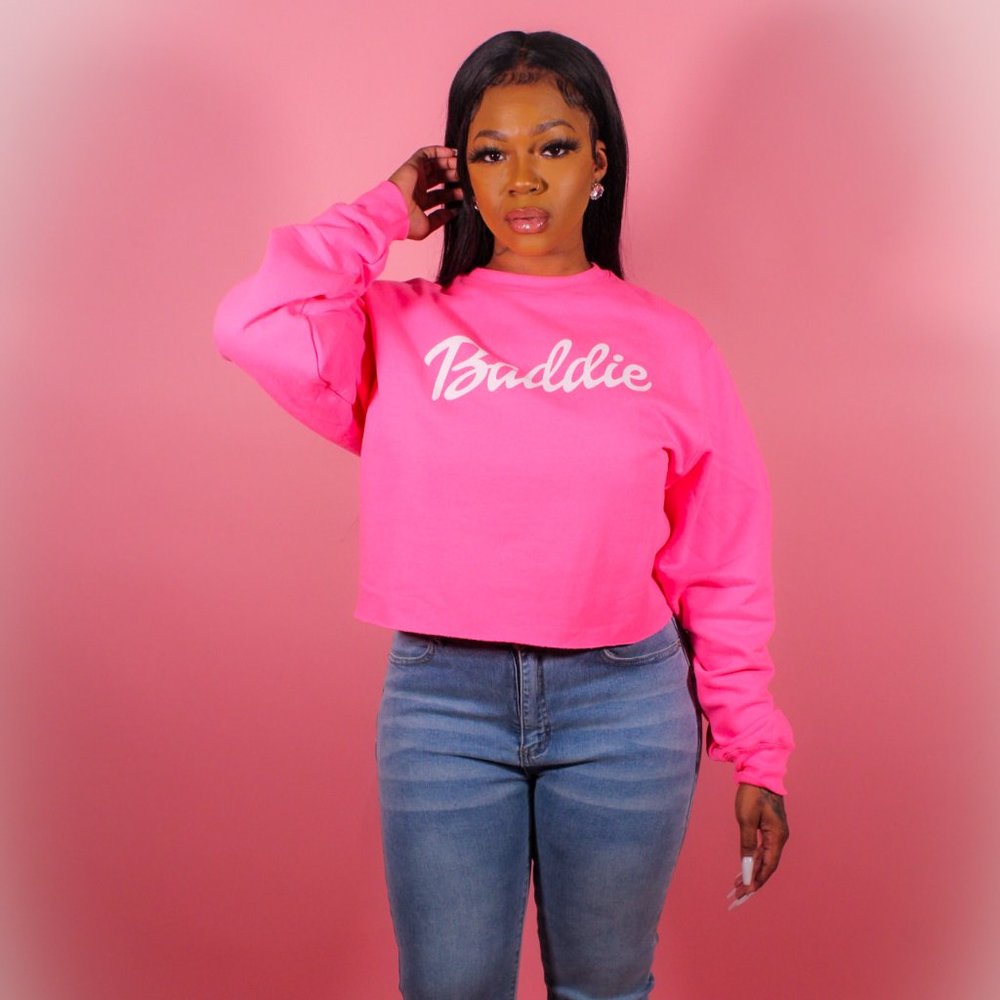 Baddie Pullover Cropped Long Sleeve Sweatshirt